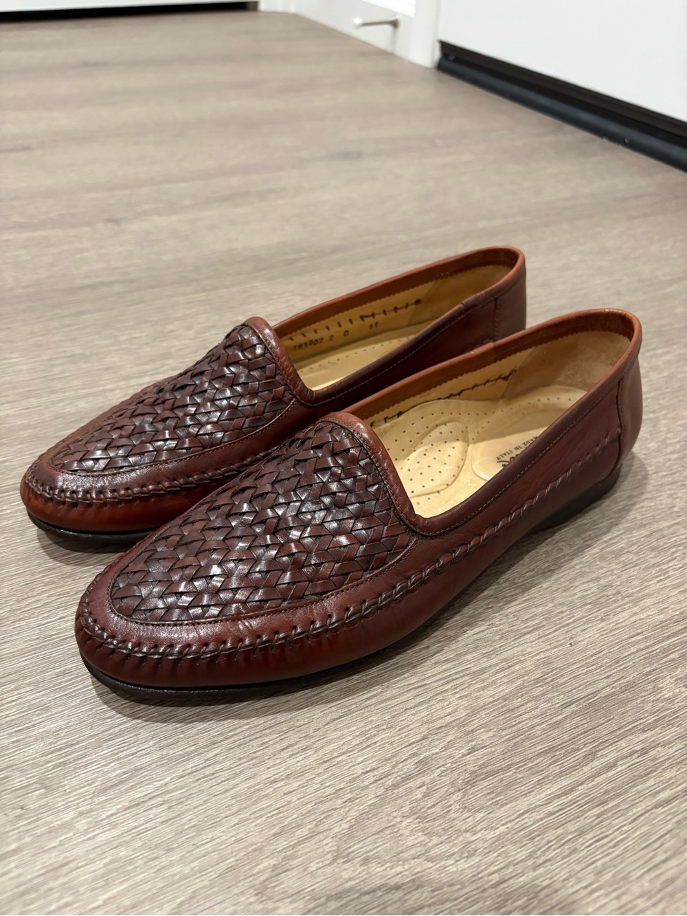 Men's Designer Santoni Brown Woven Leather Loafers